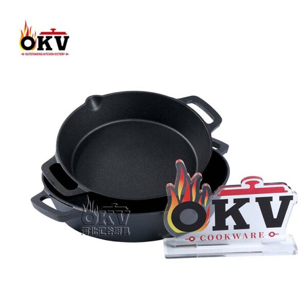 okv American Double oil Tip skillet Non-stick uncoated double handle skillet