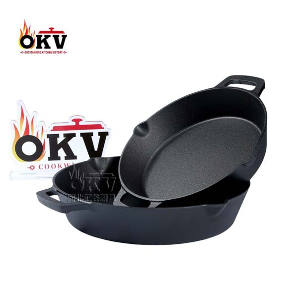 OKV American Double oil Tip skillet Non-stick uncoated double handle skillet