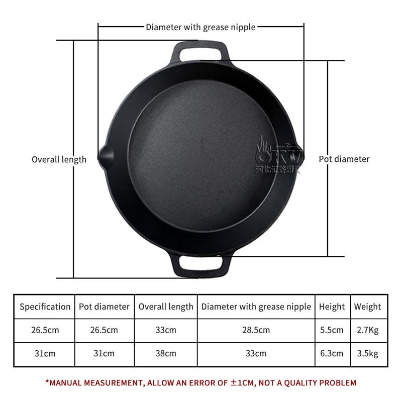 OKV American Double oil Tip skillet Non-stick uncoated double handle skillet