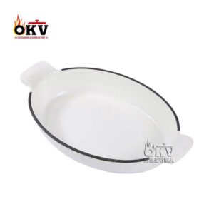 okv cast iron enamel fish pan Oval-shaped grill pan two ear pan