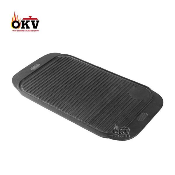 OKV cast iron pan Outdoor double ear striped pan uncoated double side baking sheet