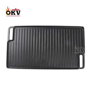 OKV cast iron pan Outdoor double ear striped pan uncoated double side baking sheet