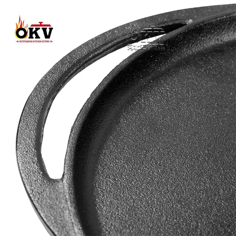 okv round thickened cast iron baking pan Non-stick camping baking pan