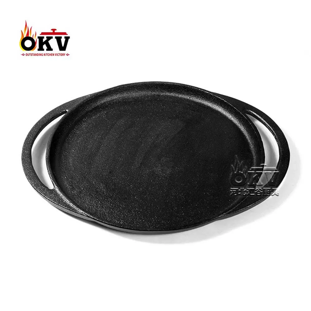 okv round thickened cast iron baking pan Non-stick camping baking pan