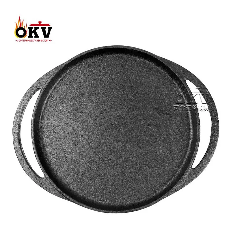 okv round thickened cast iron baking pan Non-stick camping baking pan