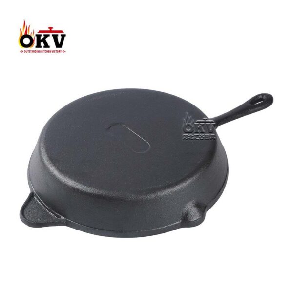 OKV Cast Iron Round Steak Skillet Cast Iron Striped Grill Pan Non-Stick Skillet