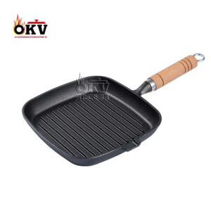 OKV Cast Iron Steak Skillet Non-Stick Skillet Striped Steak Skillet