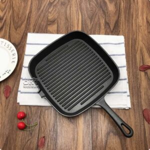 OKV Cast Iron Steak Skillet Non-Stick Skillet Striped Steak Skillet