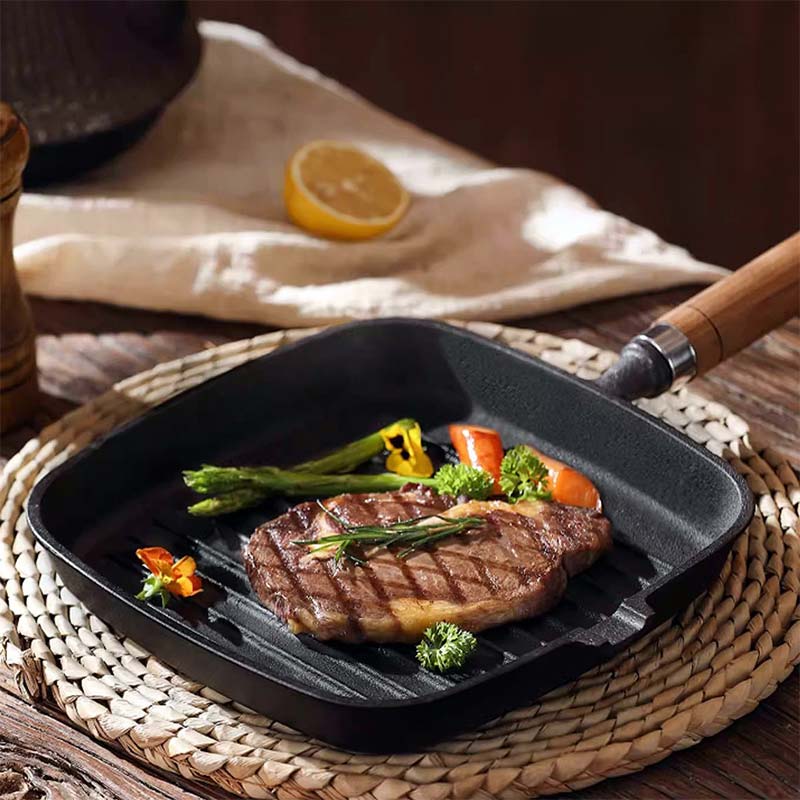 OKV Cast Iron Steak Skillet Non-Stick Skillet Striped Steak Skillet