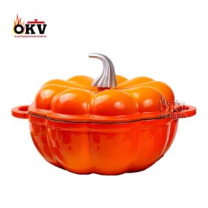 OKV Cast Iron Enamel Stockpot Pumpkin Pot Multi-Purpose