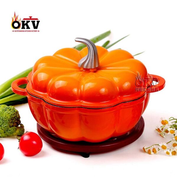 OKV Cast Iron Enamel Stockpot Pumpkin Pot Multi-Purpose