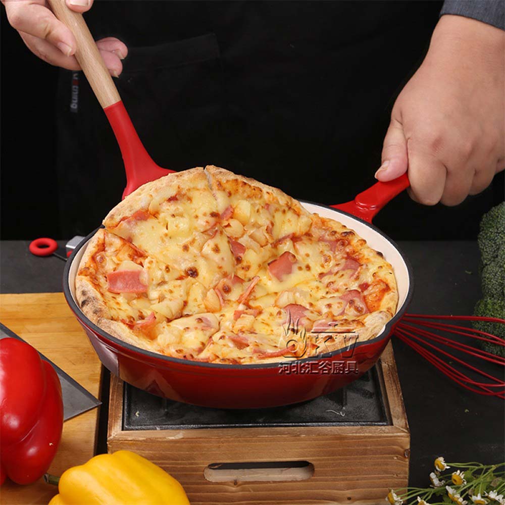 Non-stick coating - The 9.5-inch non-stick pan has three coats of non-stick coating on the inside and outside surfaces. The pan is super non-stick, so you can prepare your favorite dishes with minimal oil Large cooking area - With a 9.5 "cooking surface, this red pan cooks effortlessly, even for large portion sizes, making it ideal for home cooking Healthy and non-toxic - This skillet is free of PFOA, lead and cadmium. It can lead to a healthier, more environmentally friendly cooking experience Uniform and fast heating - This red pan heats quickly and evenly thanks to the excellent thermal conductivity of the enamelled glaze and metal body One-piece handle - ergonomic handle that allows you to enjoy a comfortable, cool grip while cooking.