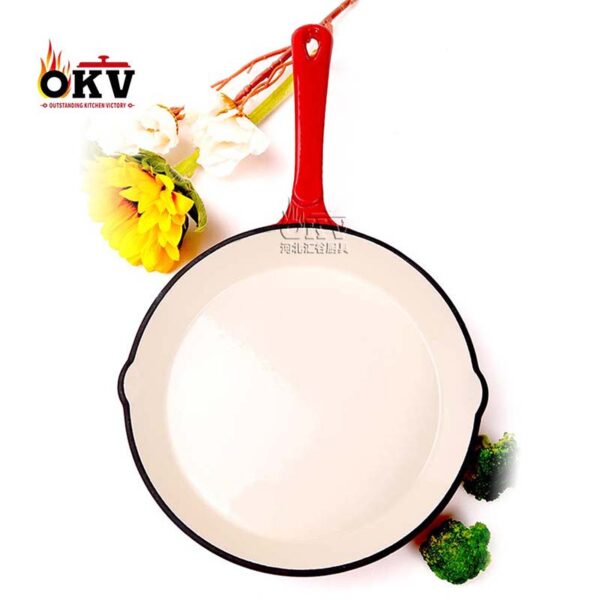 OKV Cast Iron Enamel Non-Stick Wok, 9.5inch (26cm)