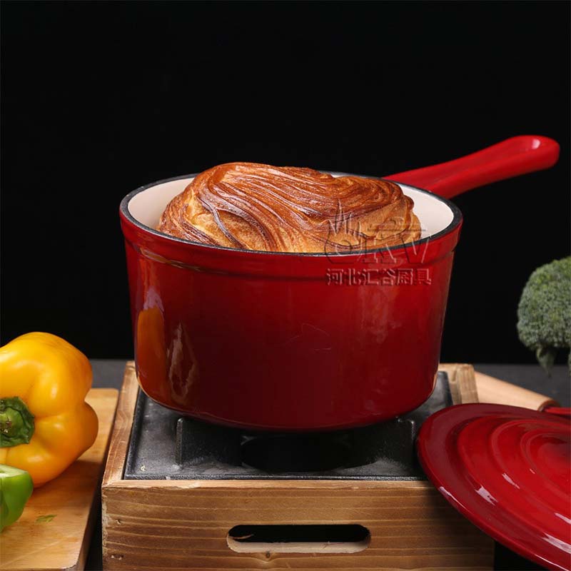 OKV Cast Iron Enamel Stock Pot Non-Stick Long Handle Single Handle Milk Pot 7.2inch (18.5cm)