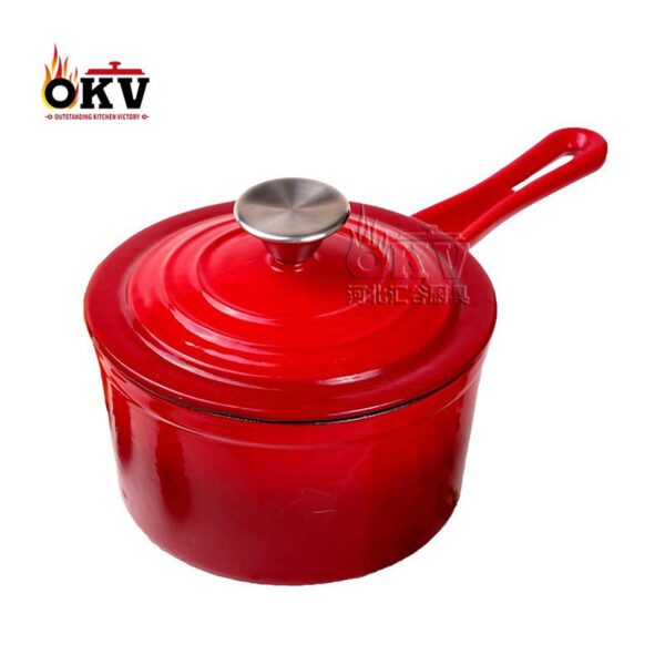 OKV Cast Iron Enamel Stock Pot Non-Stick Long Handle Single Handle Milk Pot 7.2inch (18.5cm)