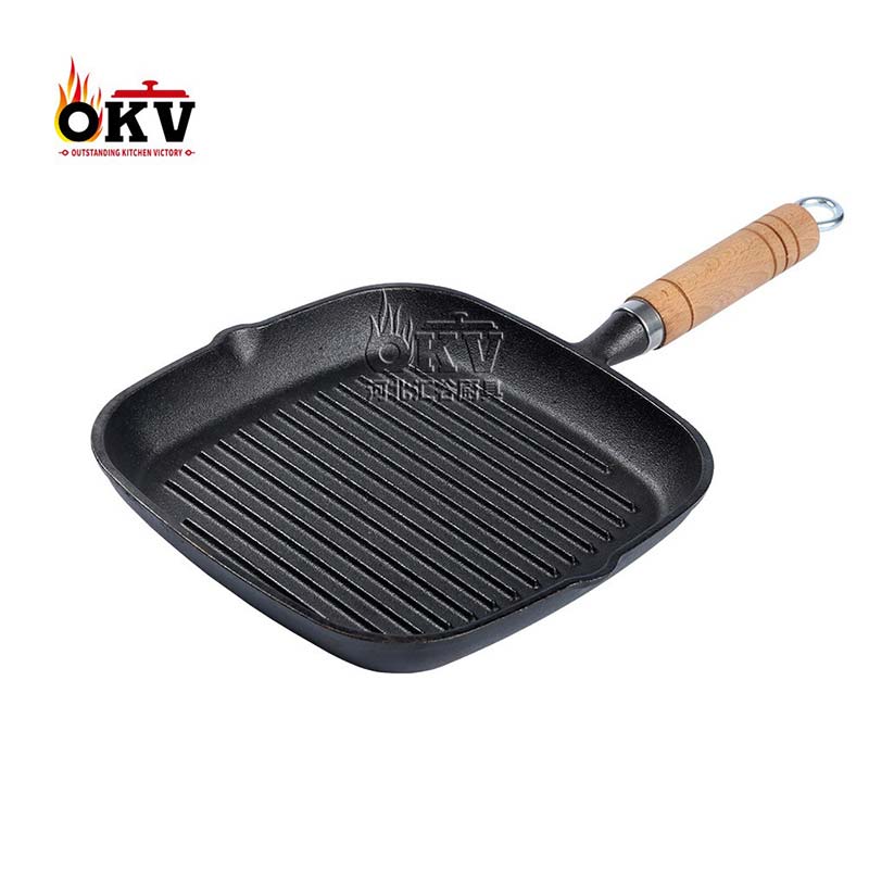 OKV Cast Iron Square Steak Skillet Striped Grill Pan Non-Stick Skillet