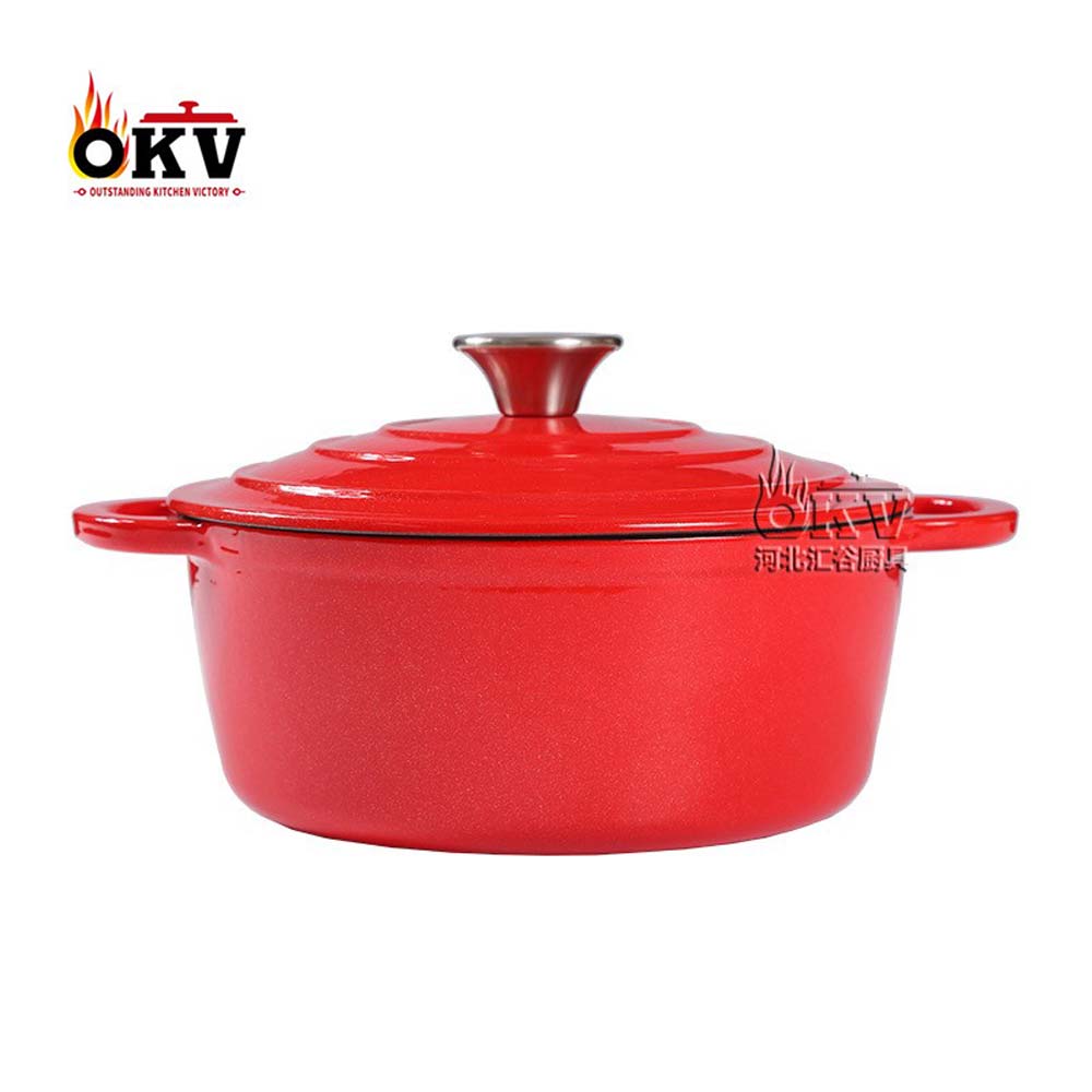 CAST-IRON POT：22cm enameled cast-iron Dutch oven pot for baking, braising, roasting, and more; hand-wash and dishwasher safe HIGH COMPATIBILITY：Compatible with all cooktops including gas, electric, glass, ceramic, induction, and halogen; oven-safe to 400 degrees EVEN HEATING：Optimized with an interior that resists staining, dulling, and wear and tear; Superior heat distribution and retention; Built-in condensation bumps for self-basting EASY USE：Cook on the stove-top or in the oven, then take straight to the table for easy service; Cream enamel coating makes for an easy cleanup HIGH COMPATIBILITY：Compatible with all cooktops including gas, electric, glass, ceramic, induction, and halogen; oven-safe to 400 degrees EVEN HEATING：Optimized with an interior that resists staining, dulling, and wear and tear; Superior heat distribution and retention; Built-in condensation bumps for self-basting EASY USE：Cook on the stove-top or in the oven, then take straight to the table for easy service; Cream enamel coating makes for an easy cleanup