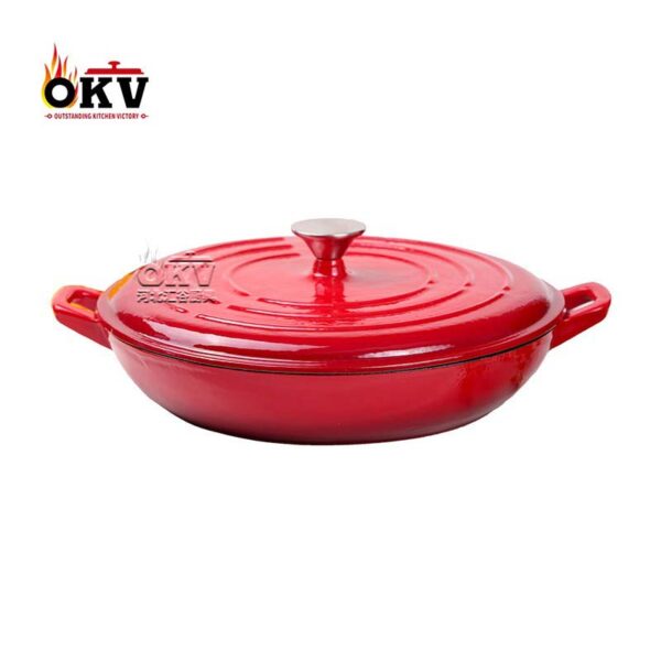 OKV Enamelled Cast Saucepan Seafood Wok Wok Non-Stick Steamer