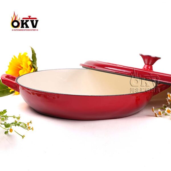 OKV Enamelled Cast Saucepan Seafood Wok Wok Non-Stick Steamer