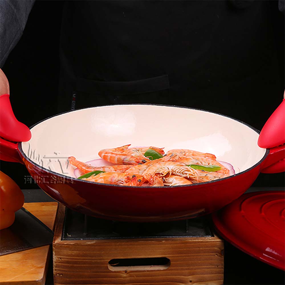 Non-stick coating - The 12.2-inch non-stick pan has three coats of non-stick coating on the inner and outer surfaces. With super non-stick properties, you can prepare your favorite dishes with minimal oil Large cooking area - With 12.2 inches of cooking surface, this red pan cooks effortlessly, even for large portion sizes, making it ideal for home cooking Healthy and non-toxic - This skillet is free of PFOA, lead and cadmium. It can lead to a healthier, more environmentally friendly cooking experience Uniform and fast heating - This red wok heats quickly and evenly due to the excellent thermal conductivity of the enamelled glaze and metal body One-piece handle - The ergonomic binaural handle allows you to enjoy a comfortable, cool grip while cooking. Large cooking area - With 12.2 inches of cooking surface, this red pan cooks effortlessly, even for large portion sizes, making it ideal for home cooking Healthy and non-toxic - This skillet is free of PFOA, lead and cadmium. It can lead to a healthier, more environmentally friendly cooking experience Uniform and fast heating - This red wok heats quickly and evenly due to the excellent thermal conductivity of the enamelled glaze and metal body One-piece handle - The ergonomic binaural handle allows you to enjoy a comfortable, cool grip while cooking.