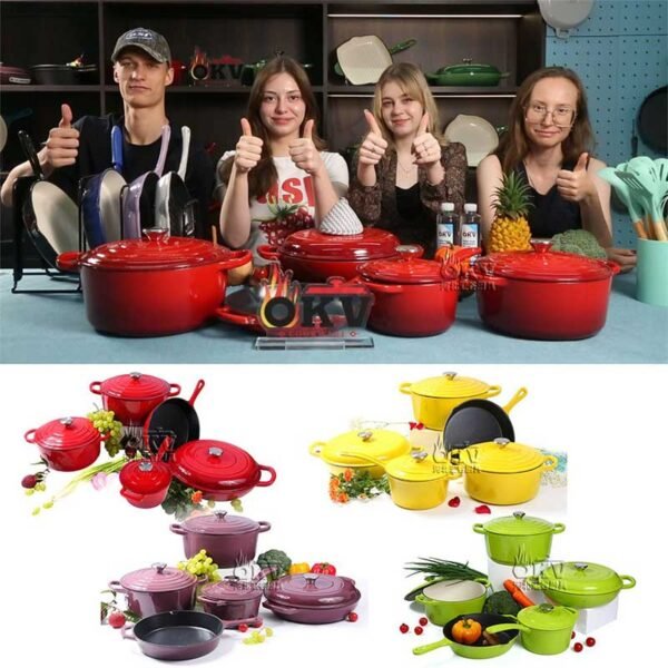 OKV High-end Multi-Color Cast Iron Enamel Cookware Set Combination 5-Piece Set