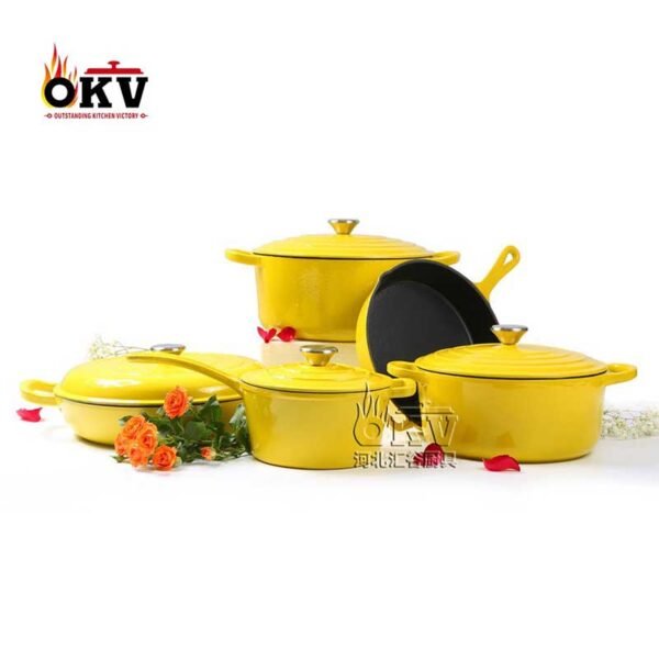 OKV High-end Multi-Color Cast Iron Enamel Cookware Set Combination 5-Piece Set