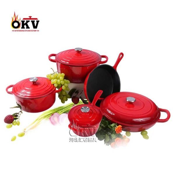 OKV High-end Multi-Color Cast Iron Enamel Cookware Set Combination 5-Piece Set