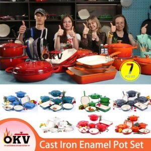 okv high-end multi-color cast iron enamel cookware set combination 7-piece set