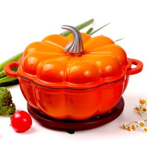 OKV Pumpkin Cast Iron Dutch Oven 20CM – Enamel Coated, Oven-Safe, Stylish Cookware