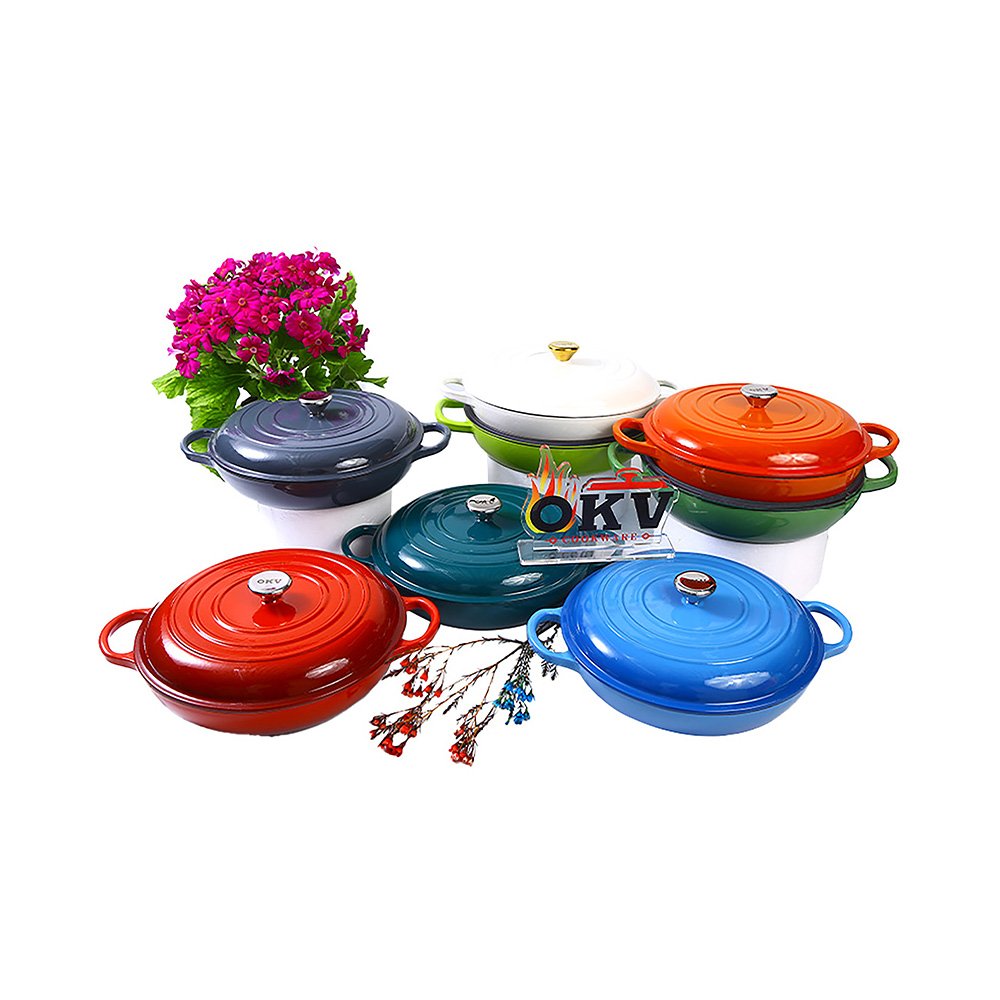 OKV 30cm Enamel Cast Iron Seafood Pan with Lid – Custom Color Available