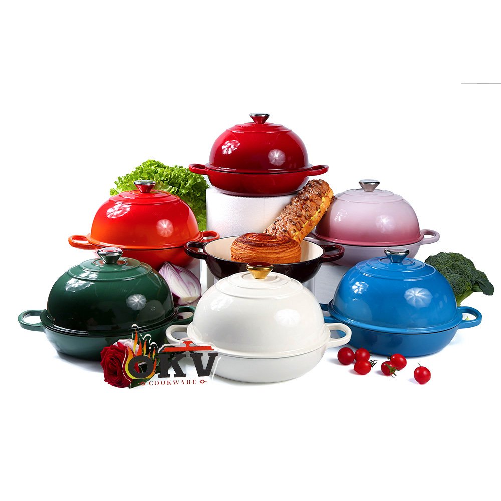 OKV Enamel Cast Iron Bread Dutch Oven – 26cm Baking Pot with Lid